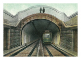 View of a Train Exiting a Tunnel