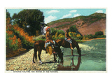 New Mexico - Apache Natives on Horseback Stop for Water at Rio Navajo