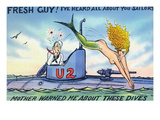 Comic Cartoon - Mermaid Hits Sailor as She Jumps