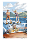 Water Skiing and Wooden Boat