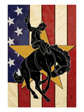 Bronco Bucking and Flag