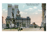 Detroit  Michigan - Cadillac Square  View of Soldier's Monument and Exterior View of City Hall