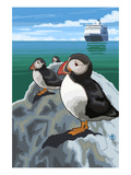 Puffin and Cruise Ship - Pacific