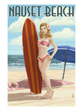Nauset Beach  Massachusetts - Pinup Girl Surfing