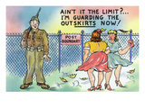 Guard Guarding the Outskirts Now  Ladies Skirts Up in Breeze