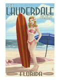Ft Lauderdale  Florida - Pinup Girl Surfing