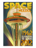 Space Needle and Full Moon - Seattle  WA