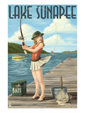 Lake Sunapee  New Hampshire - Pinup Girl Fishing
