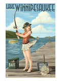 Lake Winnipesaukee  New Hampshire - Pinup Girl Fishing