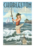Charleston  South Carolina - Pinup Girl Surf Fishing