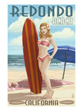 Redondo Beach  California - Pinup Surfer Girl
