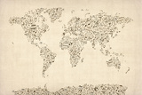 Music Notes Map of the World Map