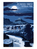 Wolves and Full Moon - Petrified Forest National Park