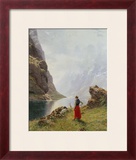 A Girl with Goats by a Fjord