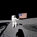 Apollo 14 Astronaut Alan B Shepard Stands by the US Flag on the Lunar Fra Mauro Highlands
