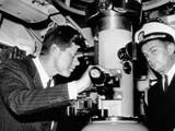 President John Kennedy Looks Through the Periscope of the Nuclear Submarine USS Thomas A Edison
