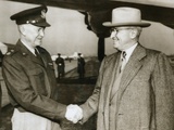 Pres Truman Seeing Gen Dwight Eisenhower Off to Paris  Where He Would Begin Organizing NATO