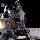 Apollo 12 Astronaut Alan Bean Starts Down Ladder of Lunar Module 'Intrepid'