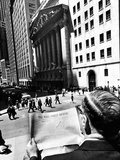 Wall Street Journal Reader across the Street from the New York Stock Exchange Building