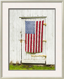 American Flag Draped on Barn Door