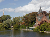 Brick Church on Minnewater Lake  Bruges  Belgium