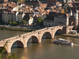 Tour Boat under Alte Brucke  Neckar River Heidelberg Castle and Old Town  Heidelberg  Germany