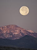 Full Moon Setting over Snow-Covered Magdelena Mountains at Socorro  New Mexico  USA