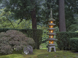 Stone Lantern Illuminated with Candles  Portland Japanese Garden  Oregon  USA