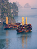 Junk Boat and Karst Islands in Halong Bay  Vietnam