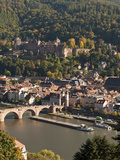 View of Heidelberg's Old Town  Neckar River and Barge from the Philosophenweg  Heidelberg  Germany