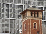 Church Steeple and Apartment Building  Portland  Oregon  USA