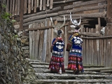 Langde Miao Girls in Traditional Costume in the Village  Kaili  Guizhou  China