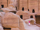 Tourist with Uneishu Tomb  Petra  Jordan