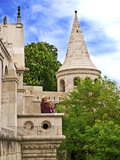 Two Women Lookout from Fisherman's Bastion on Castle Hill  Buda  Hungary  Budapest