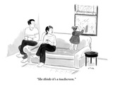 "She thinks it's a touchscreen" - New Yorker Cartoon