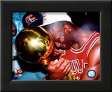 Michael Jordan Game 5 of the 1991 NBA Finals with Championship Trophy