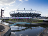 The Olympic Stadium with the Arcelor Mittal Orbit and the River Lee  London  England  UK