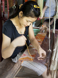 Weaver Working on Traditional Loom at Ock Pop Tok  Living Craft Centre  Ban Saylom  Laos