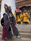 Masked Dancers at Buddhist Monastery  Ura  Bhutan  Asia
