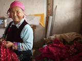 Portrit of Woman Making Tie-Dye Tablecloths  Zhoucheng  Dali  Yunnan Province  China  Asia