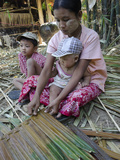 Woman Preparing Leaves for Walling and Roofing  Ye Saing Kone Village  Myanmar (Burma)