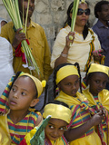 Ethiopian Palm Sunday Procession on Roof of Church of Holy Sepulchre  Old City  Jerusalem  Israel