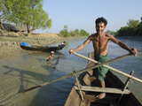 Fisherman on His Small Boat  Yin Dee Lag Village  Irrawaddy Delta  Myanmar (Burma)  Asia