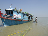 Passenger Disembarking from a Public Boat at Lay Win Kwin Village  Irrawaddy Delta  Myanmar (Burma)