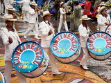 Drummers and Brass Band  Oruro Carnival Procession Parade  Oruro  Bolivia  South America