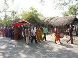 Drummers Leading Village Bride under Red Canopy to Her Marriage Ceremony  Rural Orissa  India