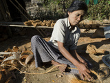 Woman Making Coconut Rope  Ye Saing Kone Village Near Labutta  Irrawaddy Delta  Myanmar (Burma)