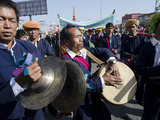Music Band in Yearly Procession to Monastery on Pa Oh Minority Nat'l Day  Taungyi  Myanmar (Burma)