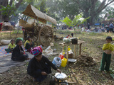 Pa Oh Minority Women and Children Cooking  Kakku Festival  Shan State  Myanmar (Burma)