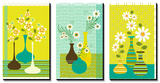 Retro Flowers in Vase Triptych